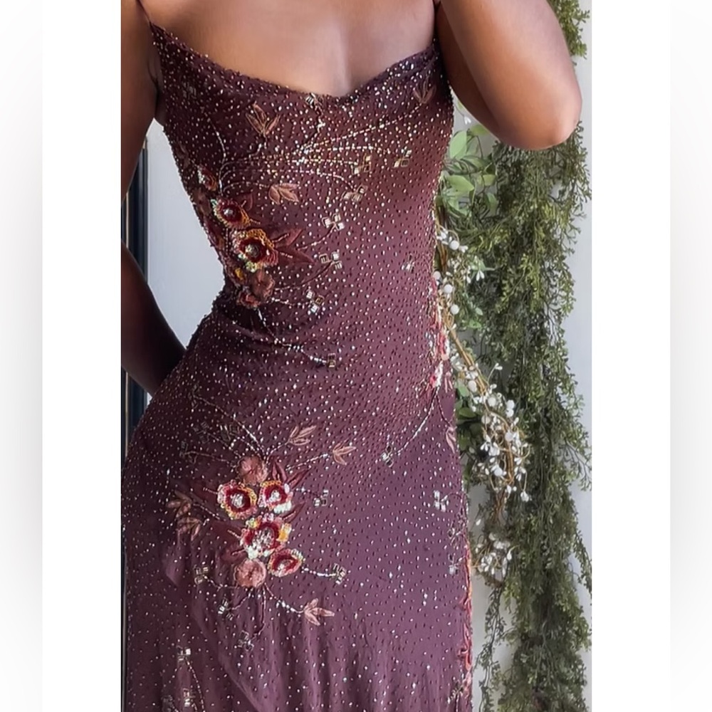 Vintage 90’s 100% Silk Dress Beaded Dress Backless Cowl Silk Slip Dress Floral - Picture 2 of 16